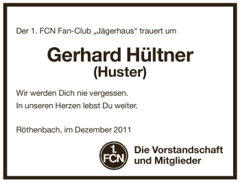Traueranzeige von Gerhard Hültner von Pegnitz-Zeitung